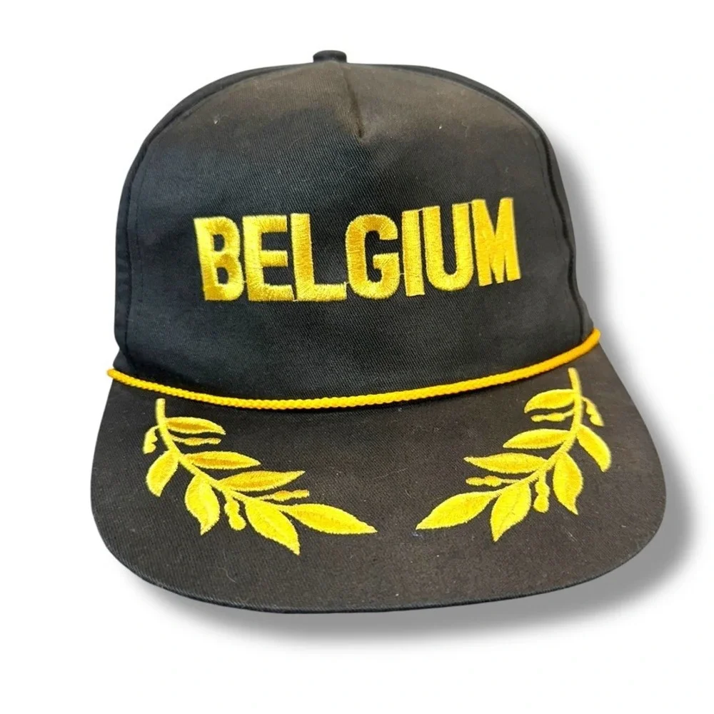 VTG Belgium Embroidered Hat Baseball Cap Adjustable Snapback Souvenir Gold - Picture 1 of 4